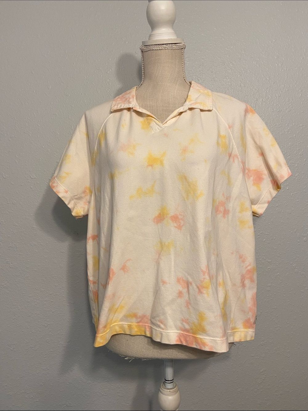 Toad&Co Orange & Peach Tie Dye Short Sleeve Polo Top Size Large